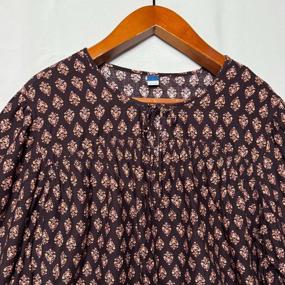 Old Navy Long Ballon Sleeve Smocked Brown Printed Poet Peasant Blouse Size Large - Picture 7 of 14